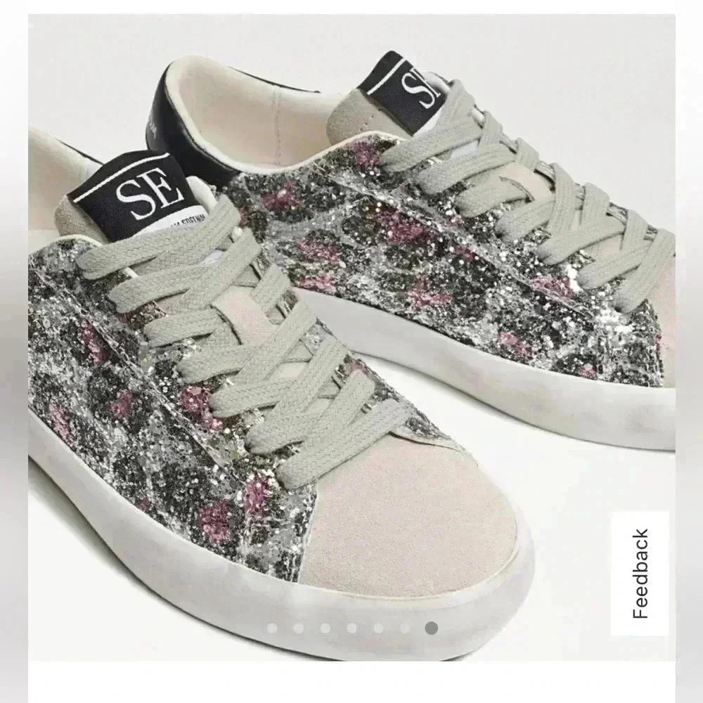 Sam Edelman girls AUBRIE SNEAKER low top glitter leopard print suede sz 2 used